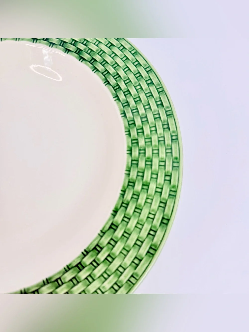 Vintage Pier 1 Basket Weave Green/white Soup Bowls Set Of 2 Made In Italy
